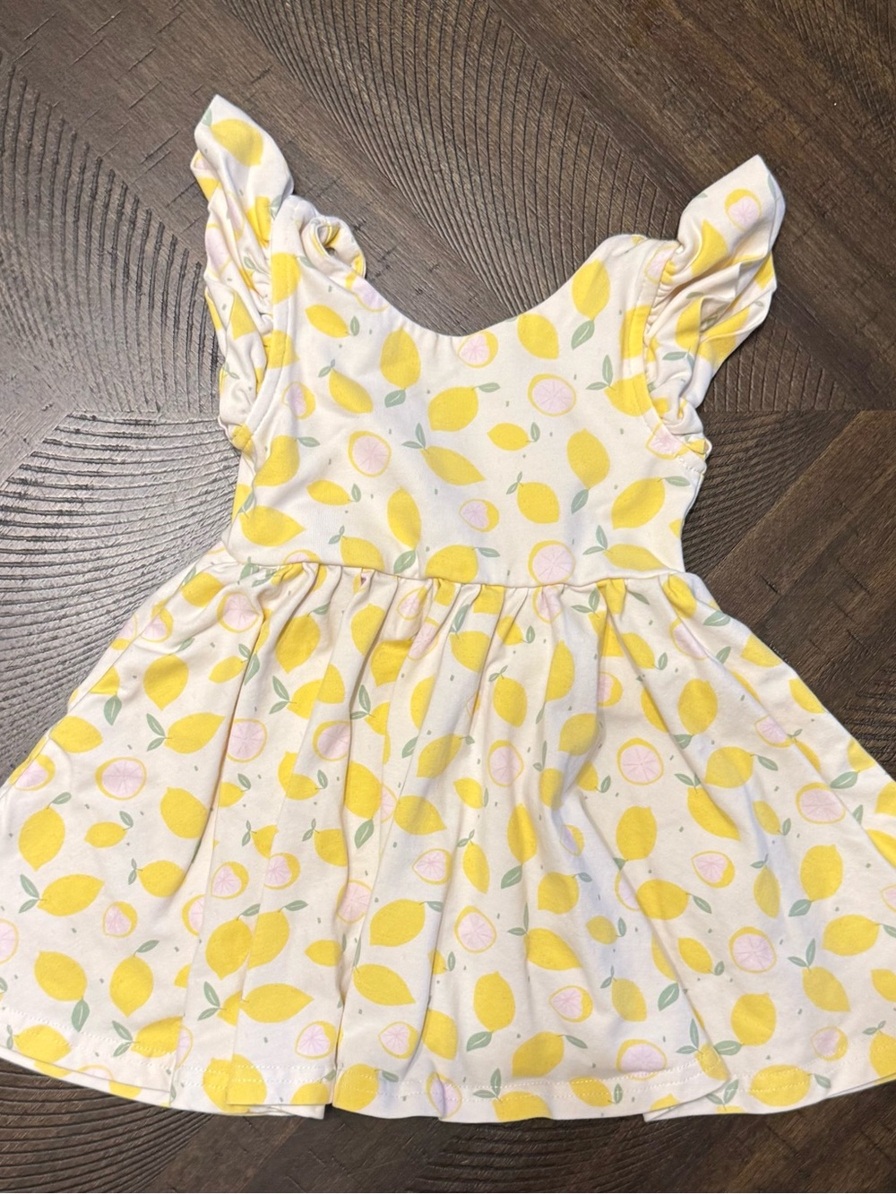 Kids Lemon Print Flutter Dress - White & Yellow